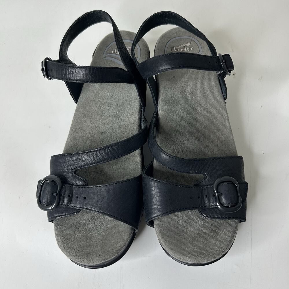 Women's Black Strappy Comfort Wedge Sandals Size 39 - Picture 3 of 8
